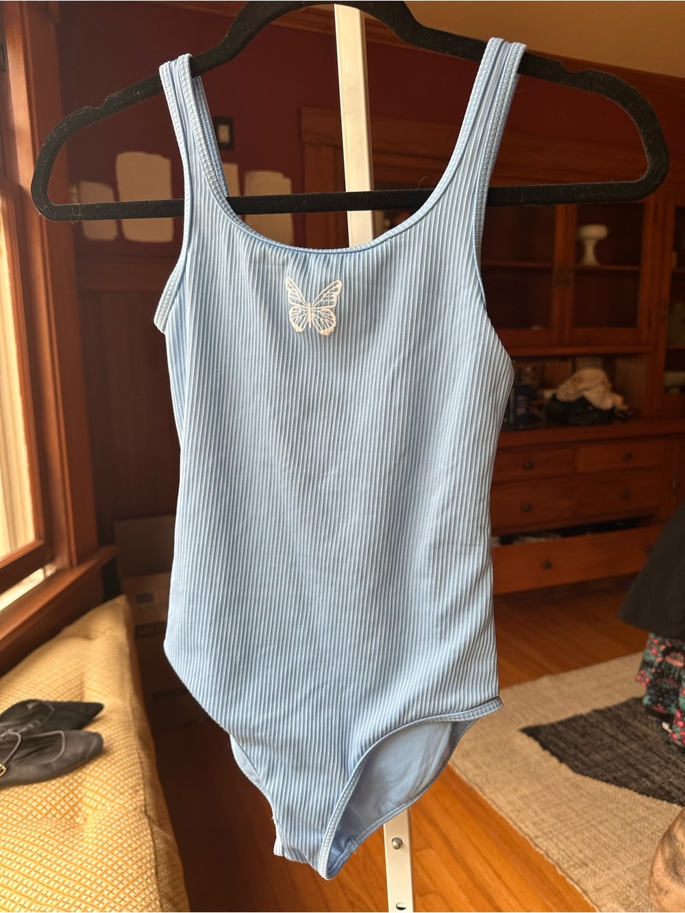 abercrombie kids Light Blue Ribbed One-Piece Swimsuit with Butterfly